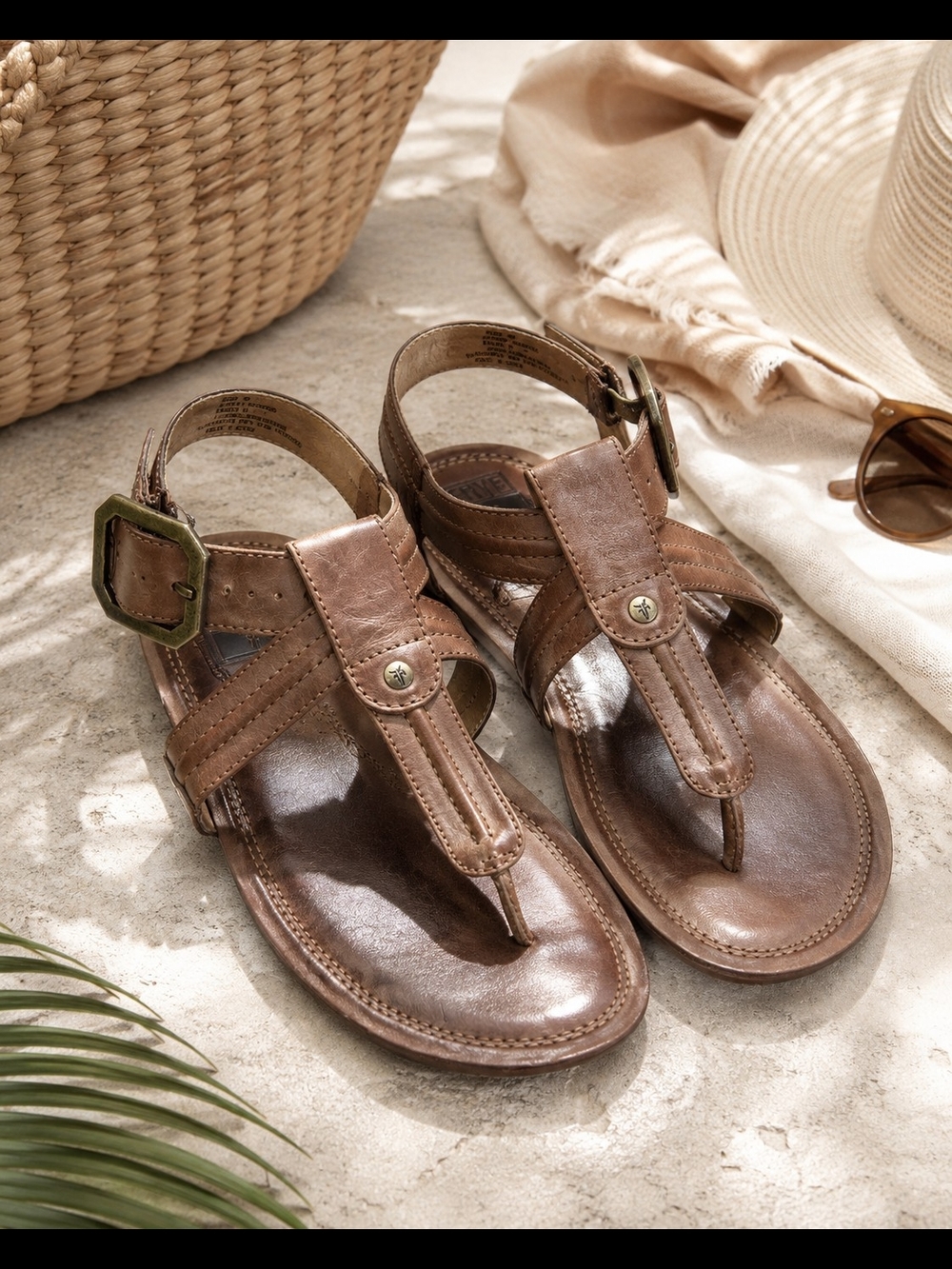 Frye Brown Leather Sandal Insole with Stitched Logo
